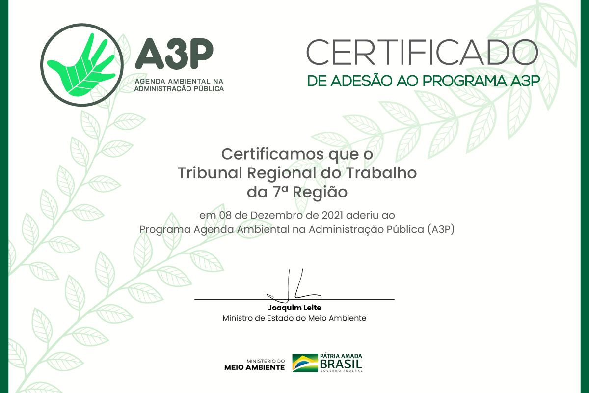 Imagem do certificado A3P assinado dia 8 de dezembro de 2021, pelo ministro do meio ambiente Joaquim Leite