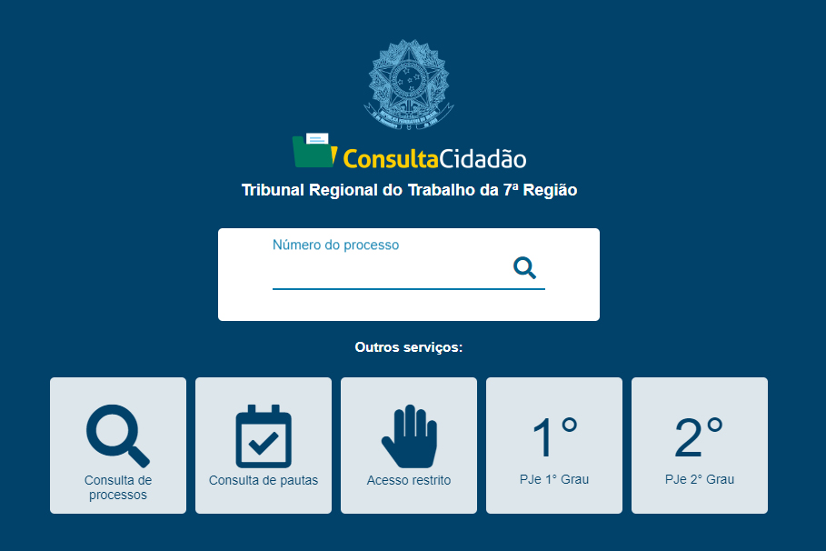 Imagem da página inicial do Consulta Cidadão. Tem fundo azul e várias abas, além do brasão da República Federativa do Brasil