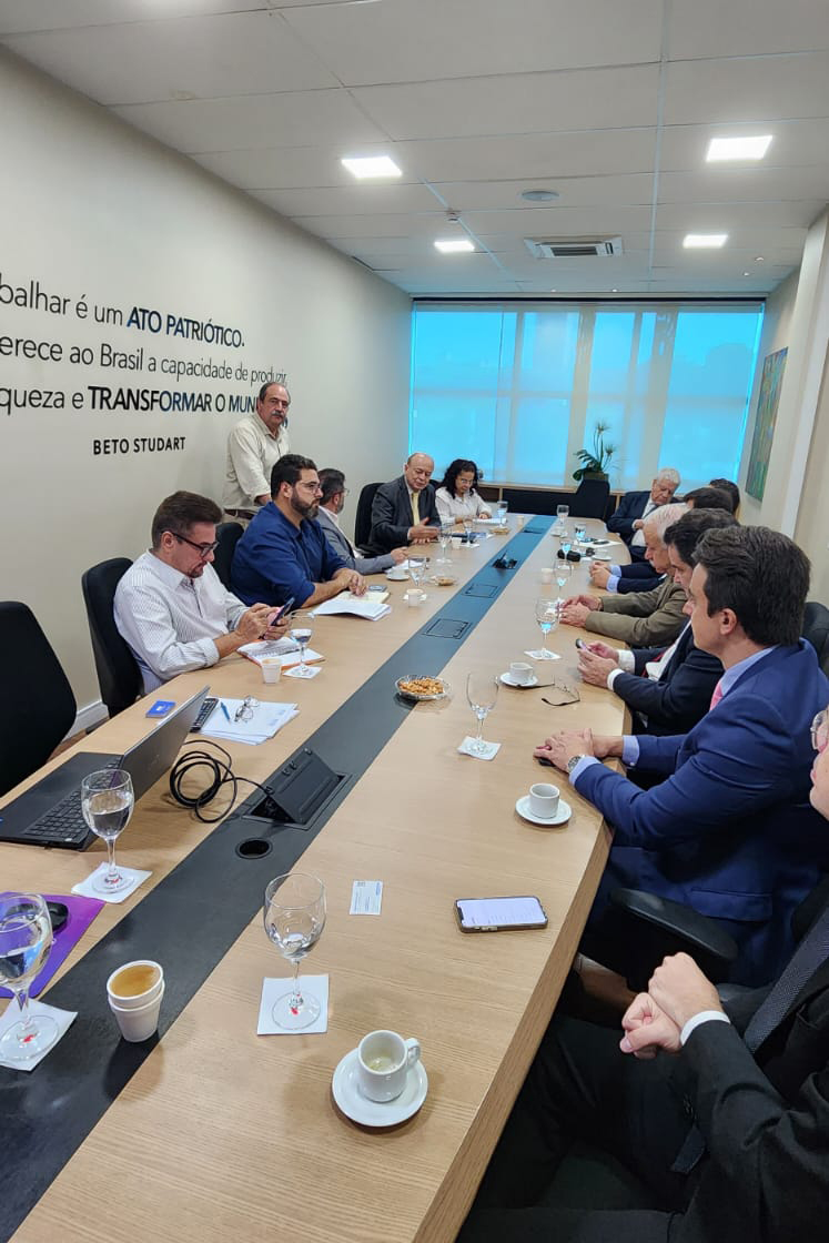 12 pessoas sentadas na mesa de reunião