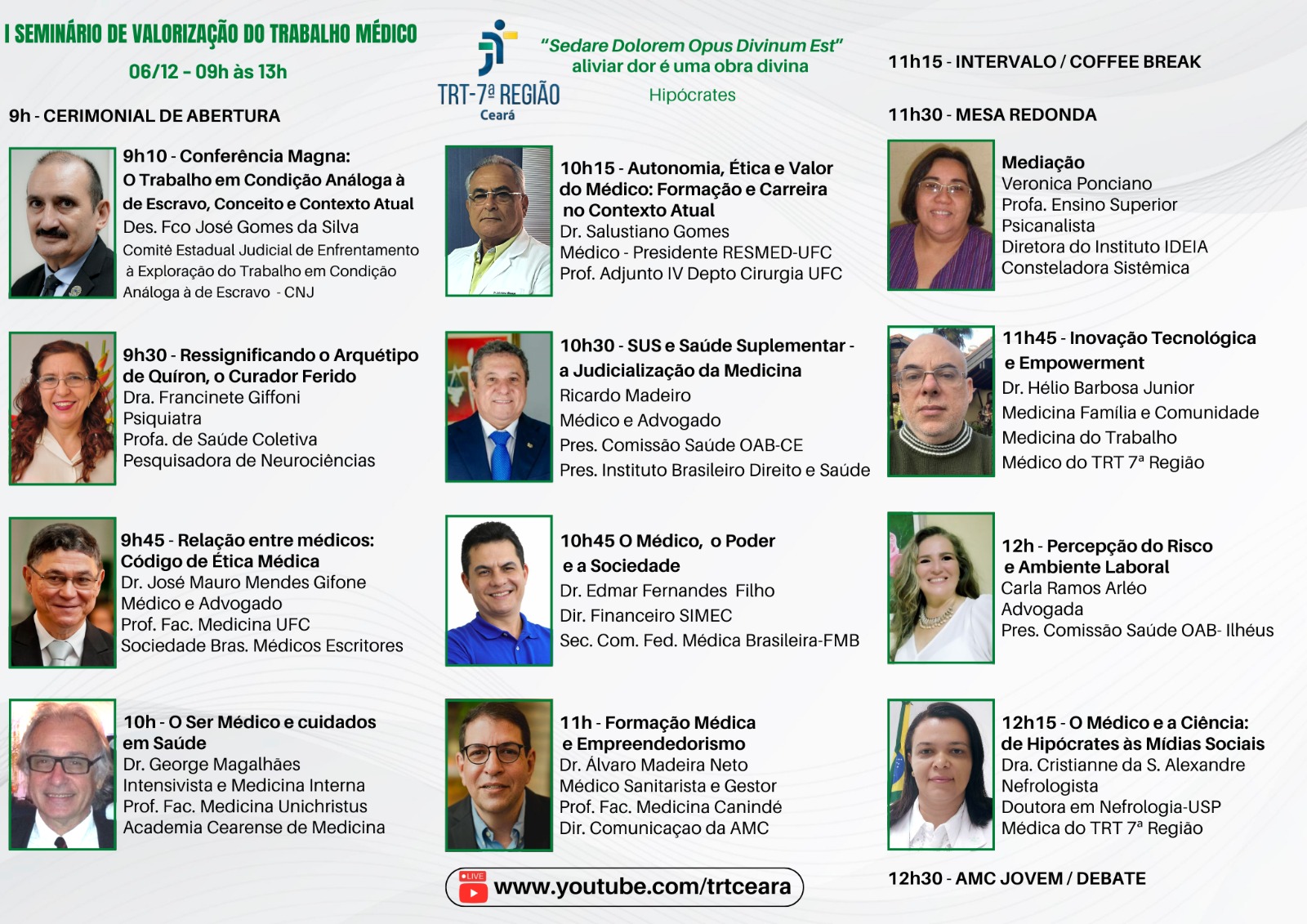 Folder do seminário com as fotos dos palestrantes