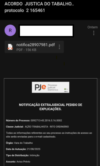 Notificação de Processo Trabalhista falsa