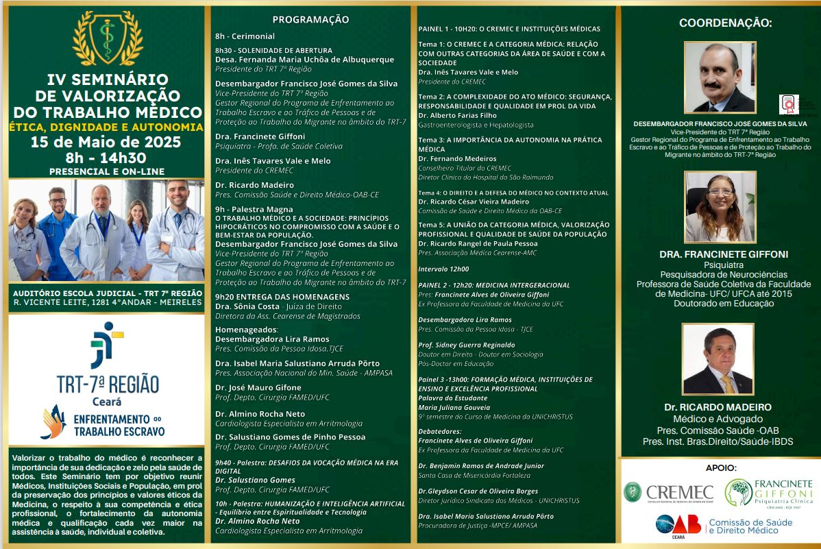 Folder na cor verde com toda a programação do seminário