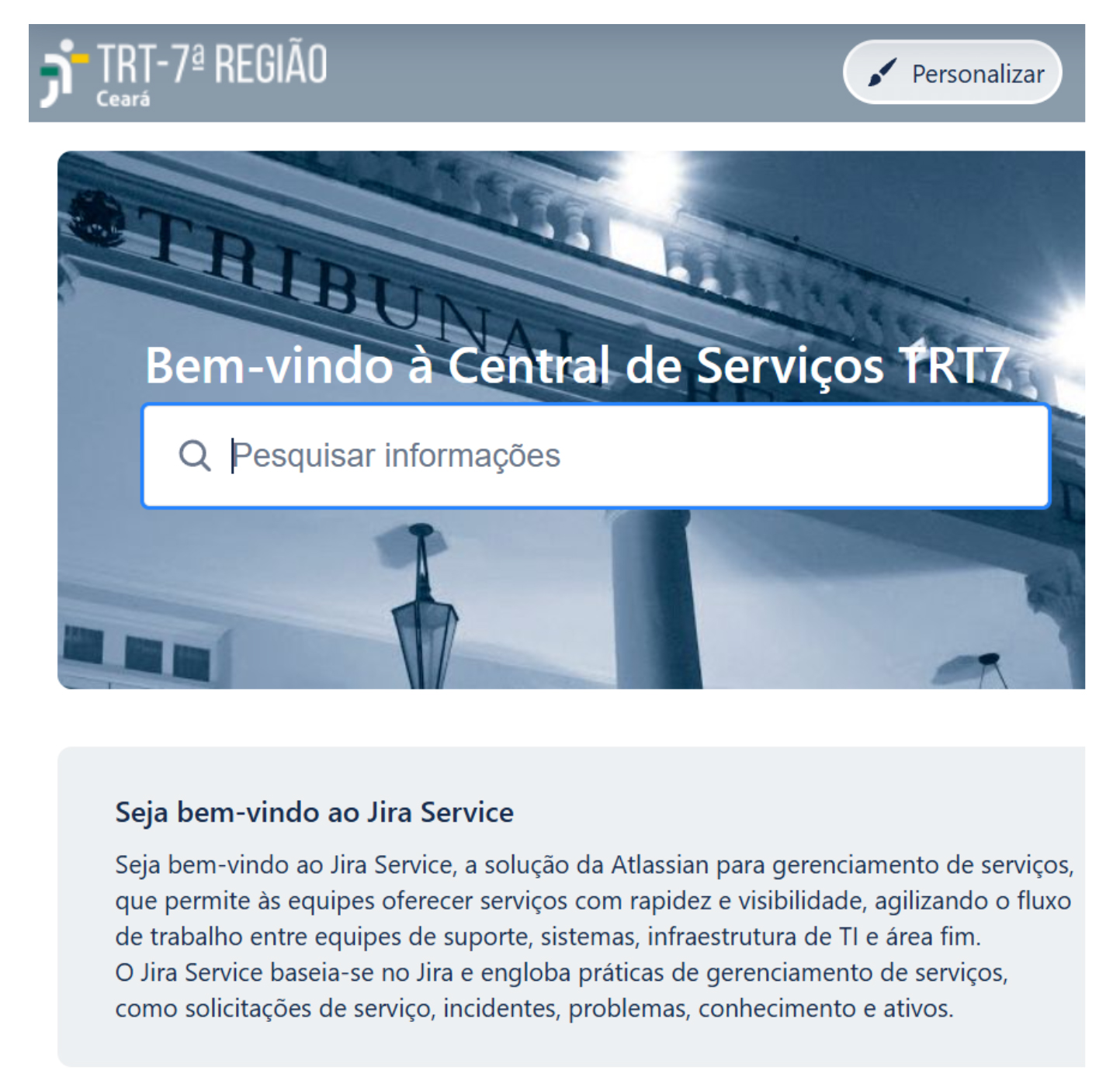 print de tela da página de abertura do Jira Service
