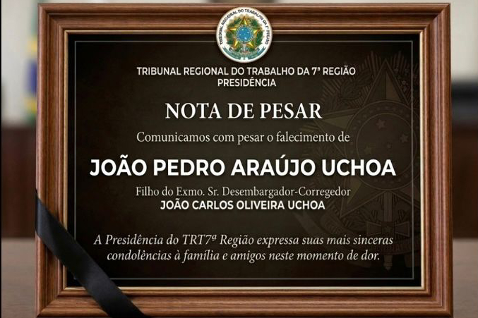 Nota de pesar pelo falecimento de João Pedro Araújo Uchoa