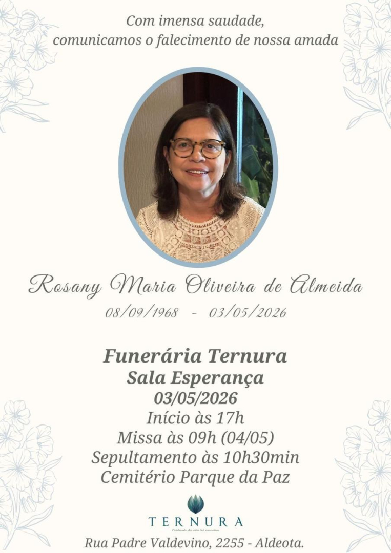 Nota de pesar pelo falecimento da servidora Rosany Maria Oliveira de Almeida