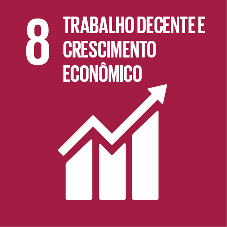 Imagem com o n. 8 e a frase "Trabalho Decente e Crescimento Econômico"